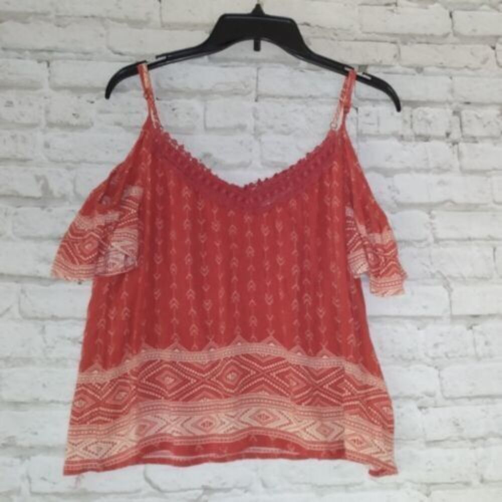 Forever 21 Top Womens Medium Short Sleeve Crochet Boho Cold Shoulder